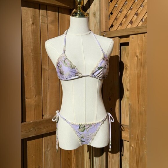 🆕 ZIMMERMANN 🧿 NWOT Acacia Crochet Edge Bikini, Lilac Floral MIX SZ 0/1 US 2/4 - Picture 10 of 16